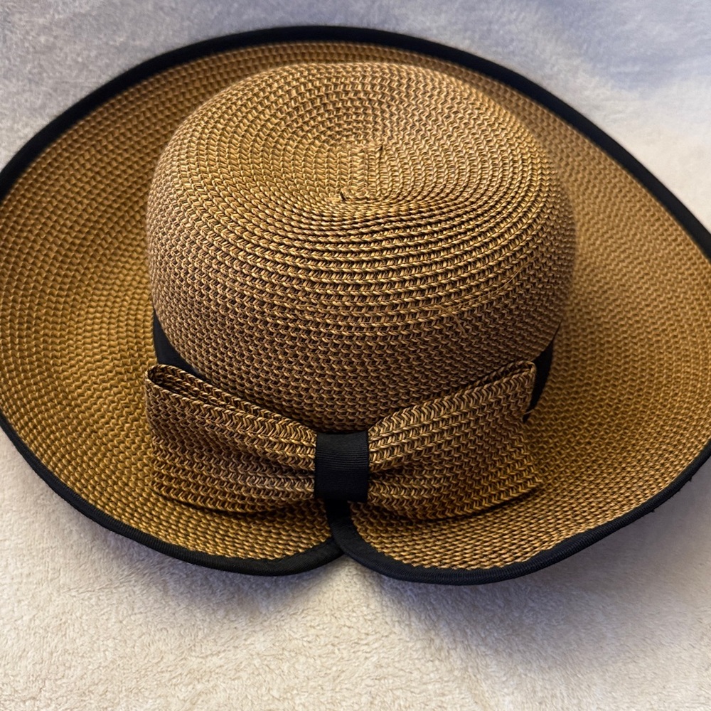 Sun ‘n’ Sand Woven SPF 50 Brim Sun Hat Back Bow NWOT